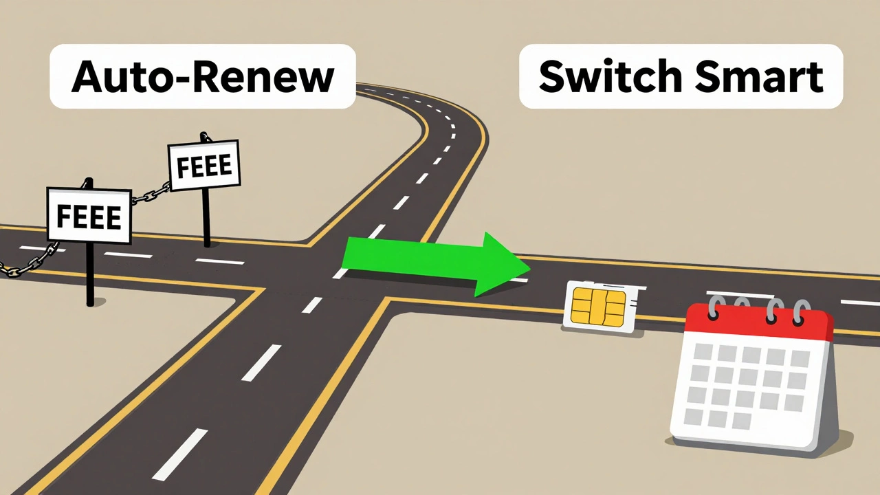 Two paths representing locked-in contracts versus smart plan switching.